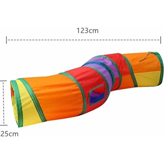 Gökkuşağı Desenli S Model Kedi Oyun Tüneli, Katlanabilir 125 cm